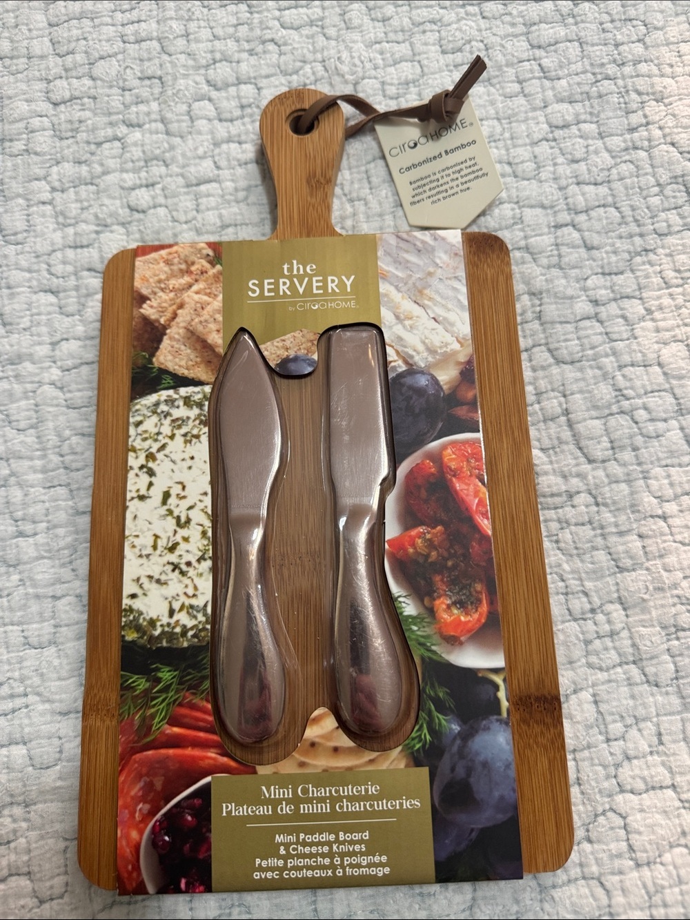 Nwt The Servery Mini Paddle Board with Cheese Knives - Brown Bamboo